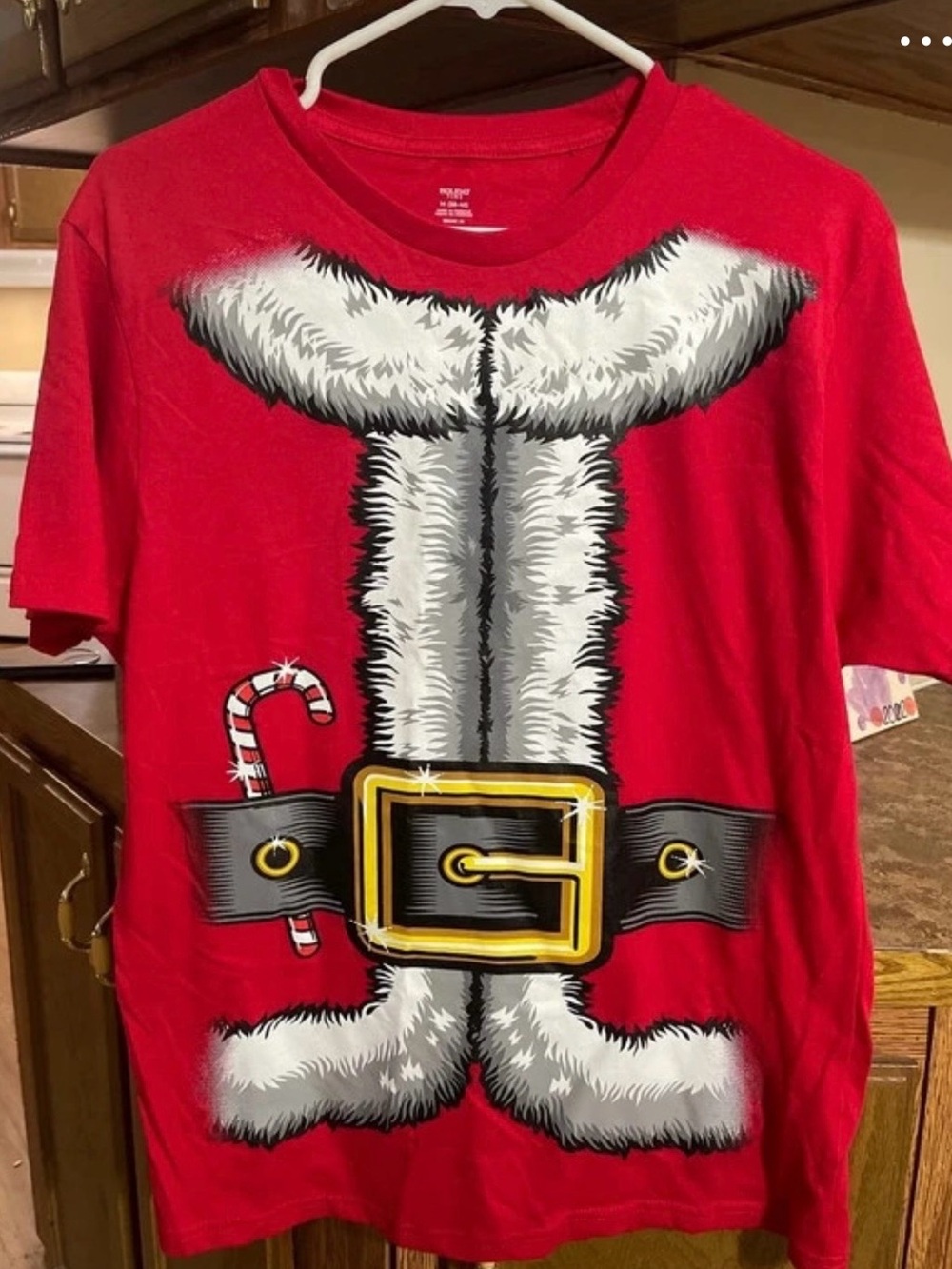Holiday Time Red Santa Belt Graphic Short Sleeve Tee